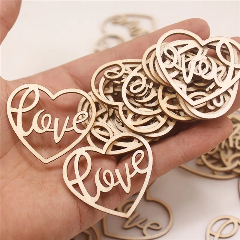 50pcs Heart Wooden Ornament He - Craft Embellishment ulasan dan harga