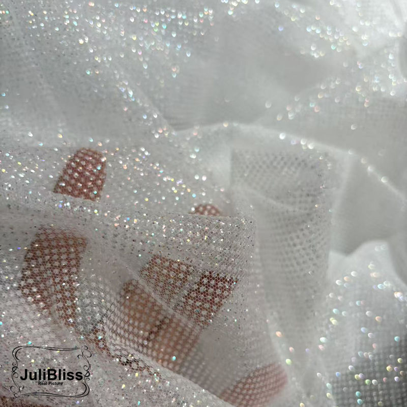 Shimmering White Glitter Tulle - Sequin Fabric Panel ulasan dan harga